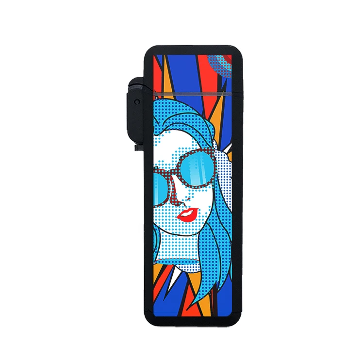 Factory Wholesale Pop Style Custom Logos UV Print Windproof Blue Flame Butane Lighters