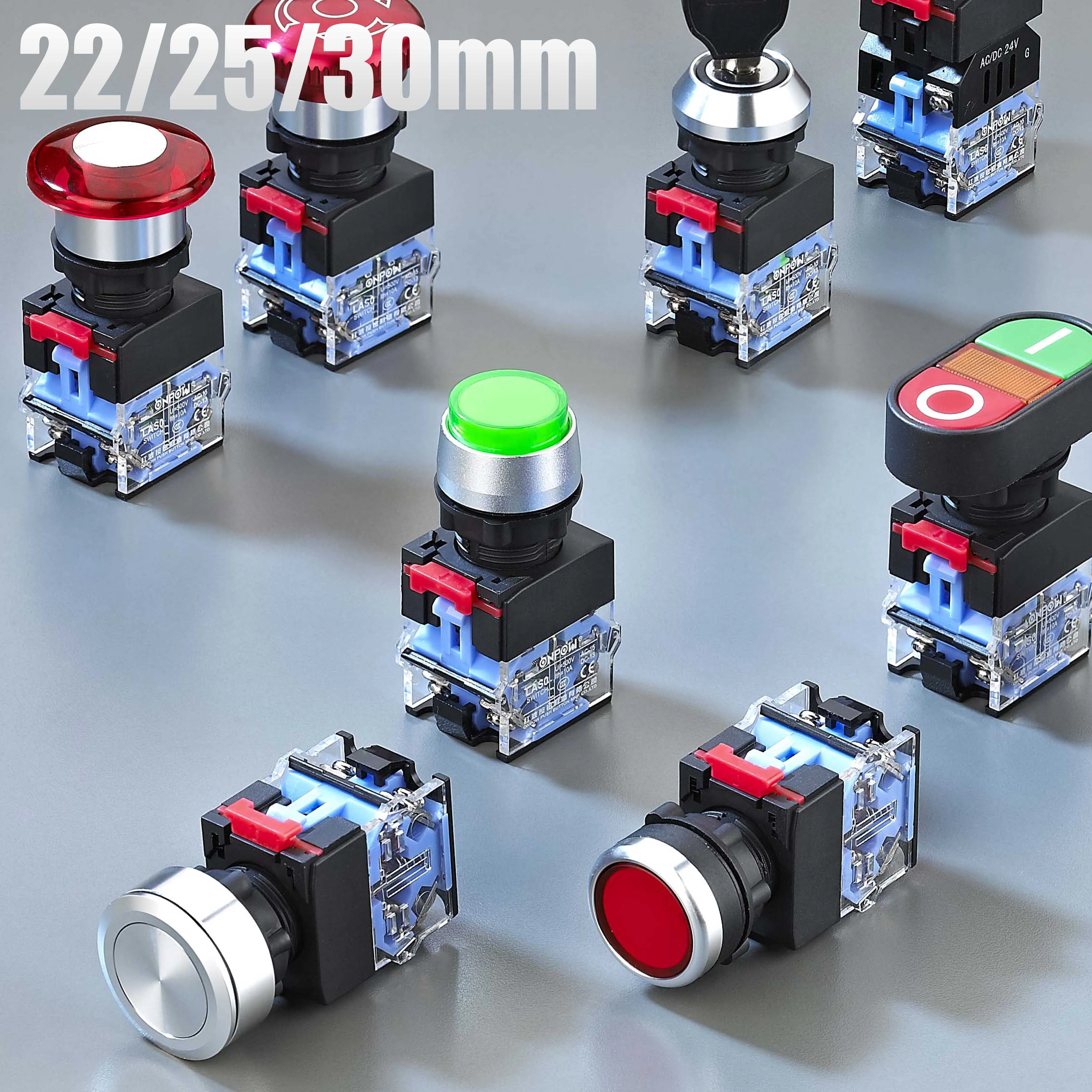 22mm 30mm Plastic Momentary/self-lock screw terminal push button switch,round head