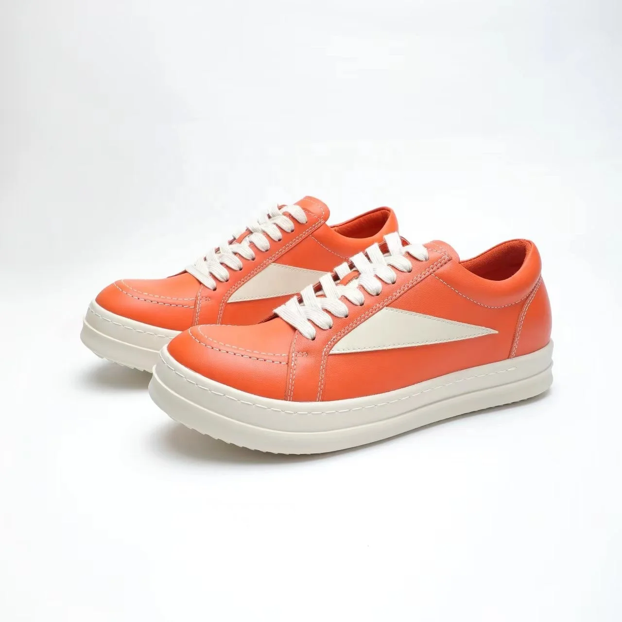 YX Leather round head low top front lace up casual orange thick soled bottom spring summer men women  couple low top sneakers