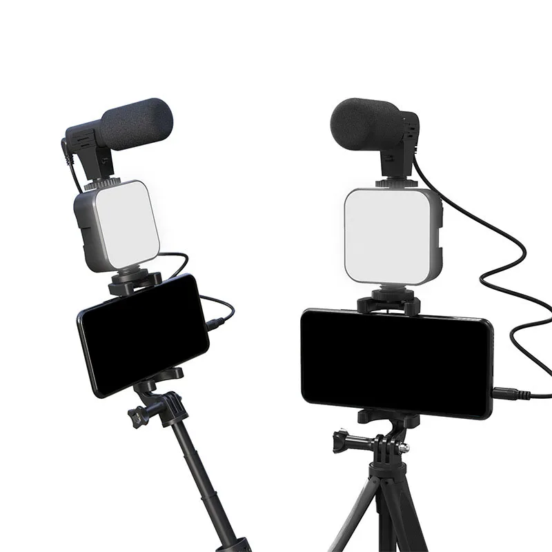 Smartphone Video Vlogging Kit Vlogging Kit With Mini Video Light Microphone Tripod Phone Holder For Interview Recording