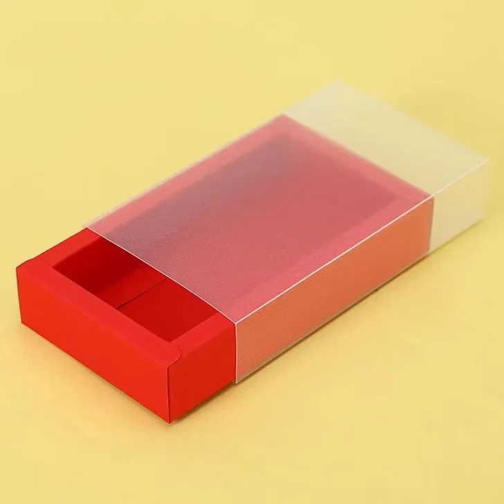 Wholesale ZQH-d01 Many Colors Handmade Kraft Paper Drawer Boxes With PVC Windows Cover For Jewelry Gift Packaging