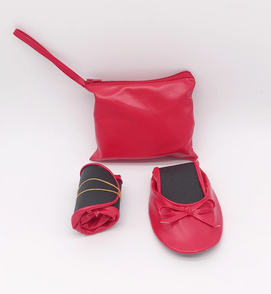 OEM Customized design red foldable flat ballerina shoes for wholesale