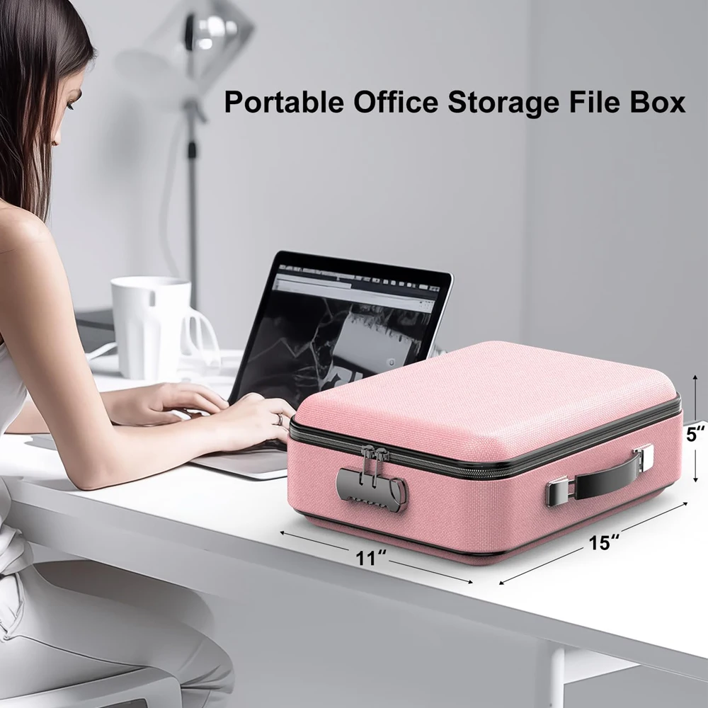 New Office Business Hard Shell Portable Travel Security Fireproof Expanding Waterproof Document Bag With Lock Pink Briefcase
