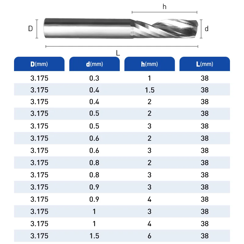 Spiral Single-flute Milling Cutter 6.35 Upcut Carbide CNC Bits Cutter End Mill For Acrylic