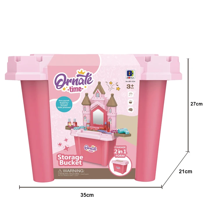 Fashion Princess Girls Makeup Set kid makeup To Storage Bucket Dresser With Kids Mirror Toy Simulation Pretend Play Set