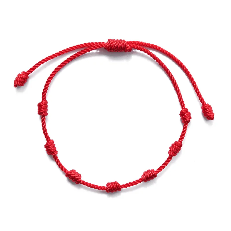 string bangles Cord Adjustable Kabbalah Red Knot String Bracelet Amulet for Protection, Eye and Good Luck (7 Knots Style)