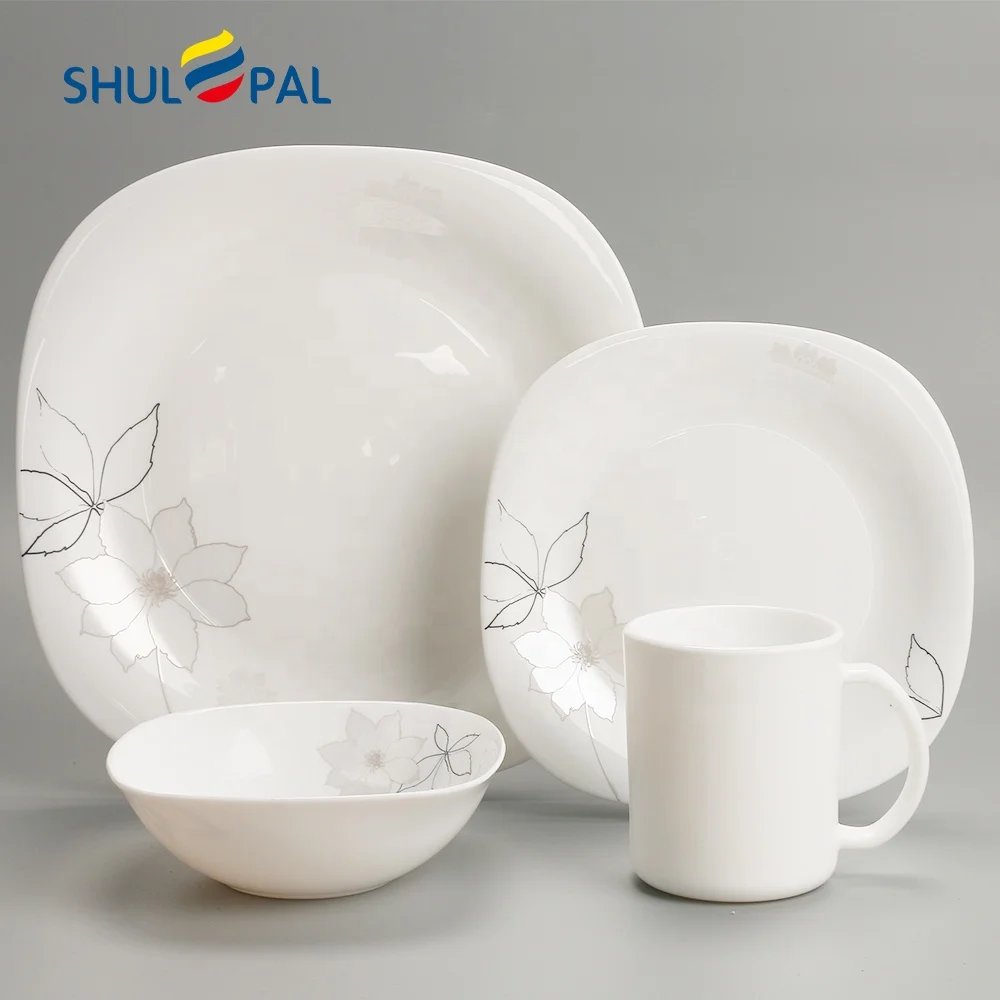 High Shock resistant opal glass 16pcs square vajilla set