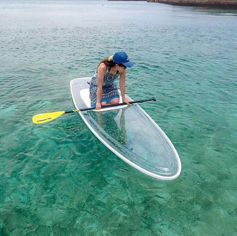 High quality polycarbonate material clear SUP board transparent stand up paddle board clear bottom paddle board