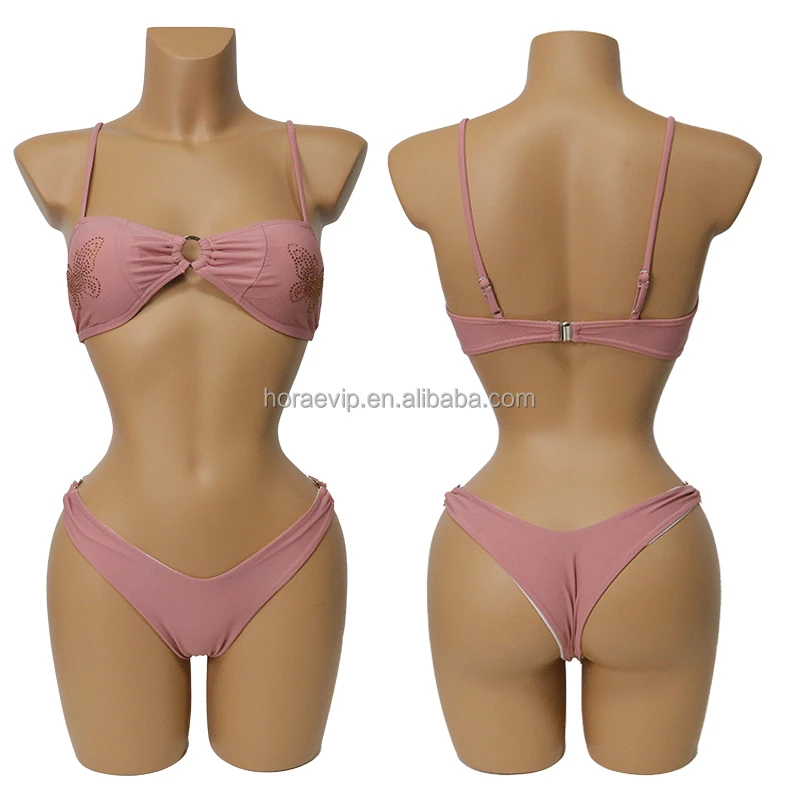 S643 Customize Butterfly Logo Two Piece Swimsuit Set Diamond Crystal Bikini Triangle Beach Wear Rhinestone Swimwear