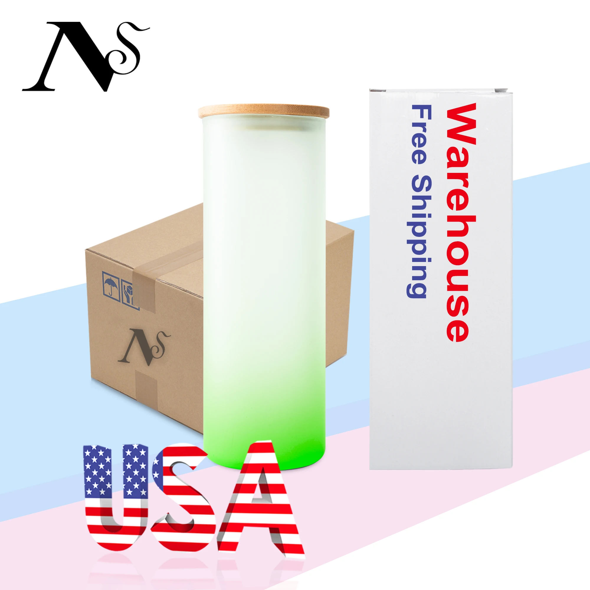 Wholesale 25oz Frosted Gradient Colorful Mixed Wine Skinny Glass Sublimation Tumbler Mug With Bamboo Lid And Plastic Straw