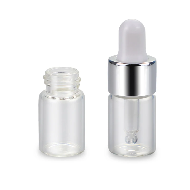 
Idealpak Wholesale Silver Color Top Vial Glass Bottles Mini 2ml Glass Vials with Dropper 