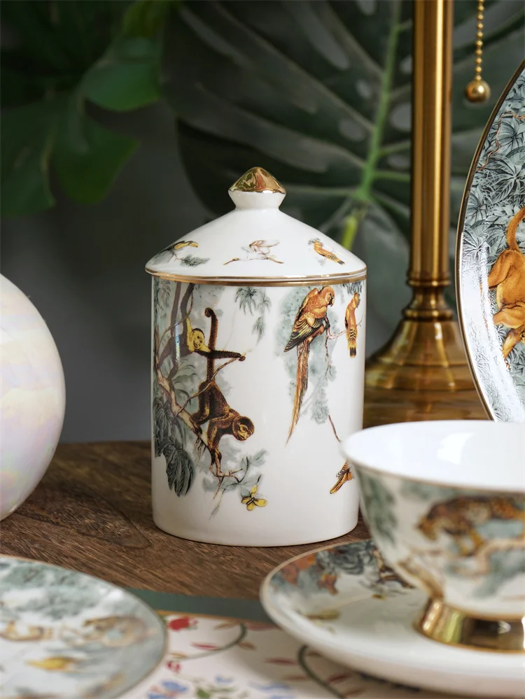 ZC European Equatorial Jungle dinnerware sets plate  cup and saucer set gold rim bone China  afternoon tea cup set