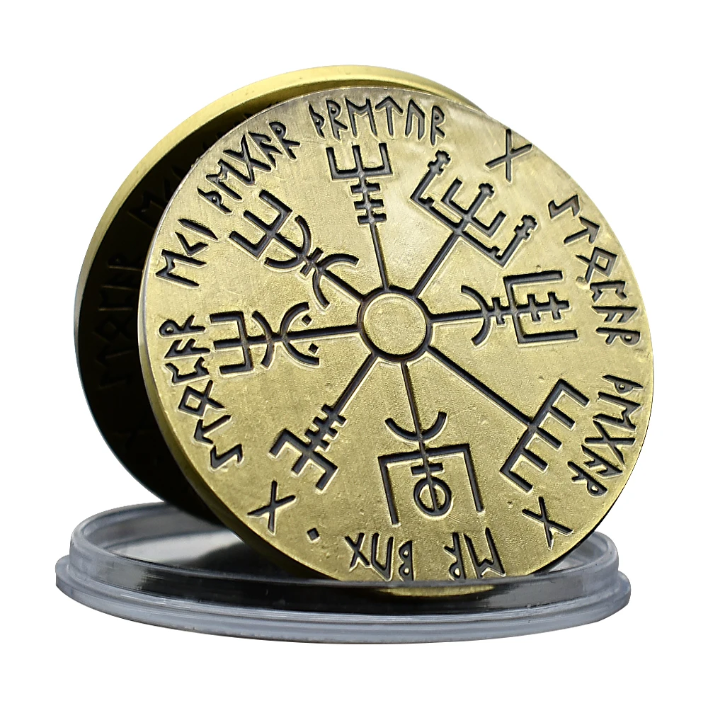 Viking Compass Bronze Coin  Collectibles Commemorative Medal Talisman Seal Token Souvenir Gifts  Home Decoration