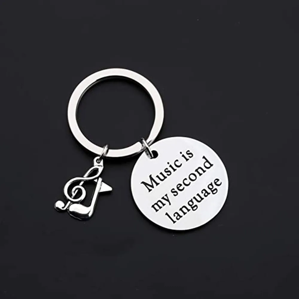 Wholesale Stock Music Fan Lover Gift Musician Jewelry Custom Design Letter Music Is My Second Language Note Keychain