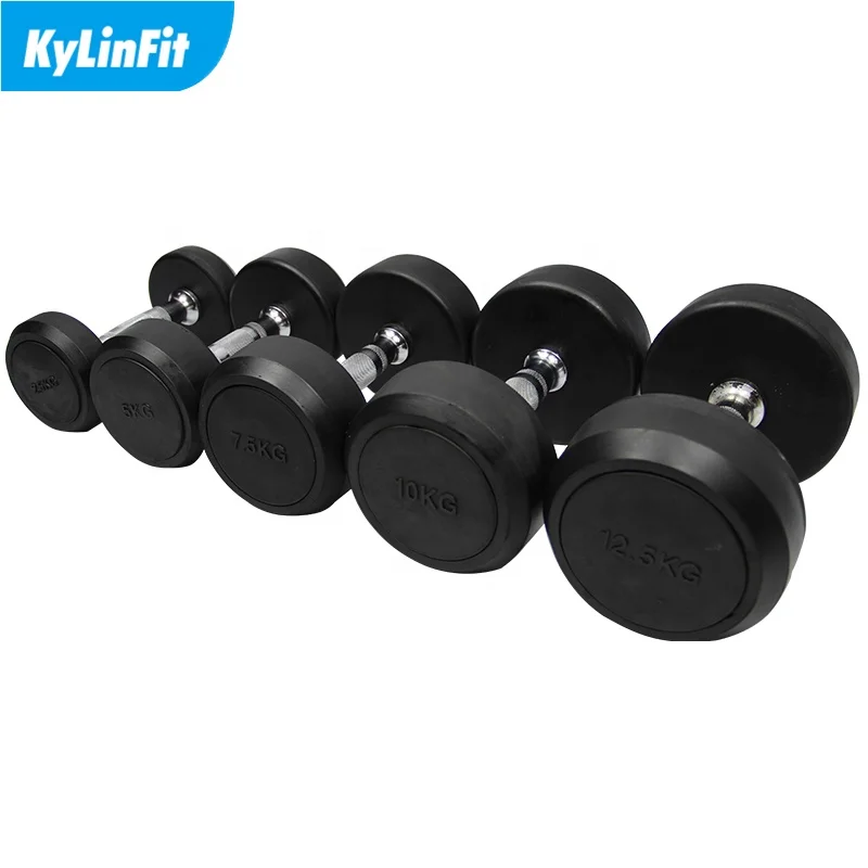 Wholesale Gym Equipment Cast Iron Rubber Round Head Dumbbell