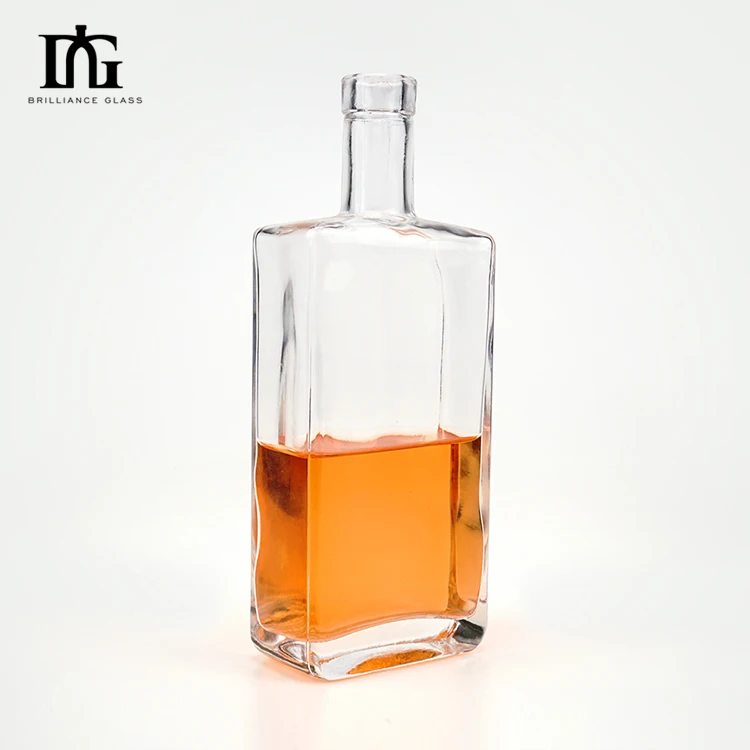 Customized 500ml 700ml clear square empty glass wine bottle Liquor Spirits Bottles For Vodka Whiskey alcohol drinking