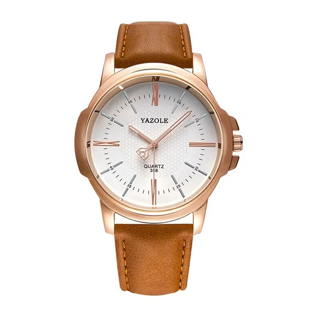 Недорогие модные мужские часы Montre Homme Yazole 358 кожаные кварцевые