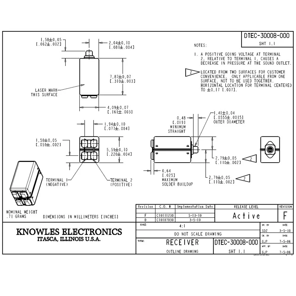 Knowles Balanced Armature Driver Speaker Receiver DIY Earphones Receivers DTEC-30008