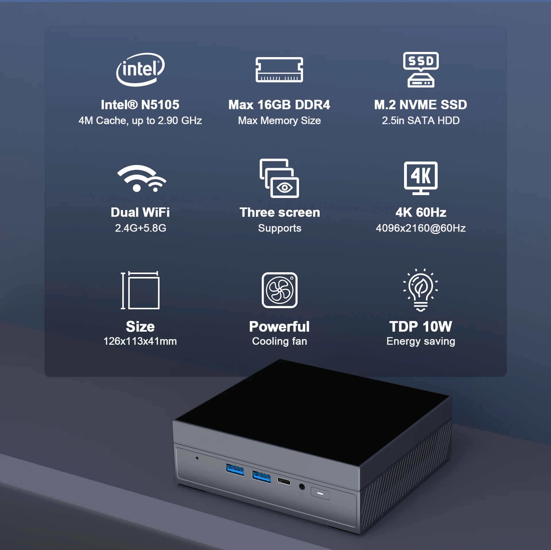 2023 Professional Video Editing Office Dual-use 16+512 Home Intel Celeron N5105 Host Mini Size Portable Host Mini Desktop PC