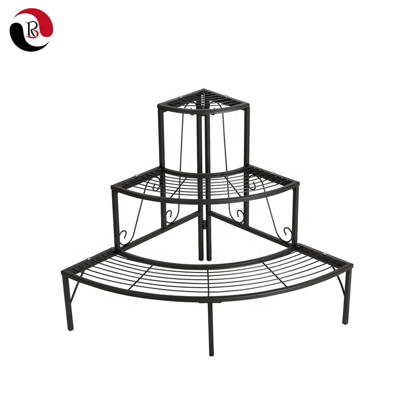 High Quality Indoor Outdoor Use 3 Tier Metal Flower Pot Rack Quarter Round Plant Corner Shelf