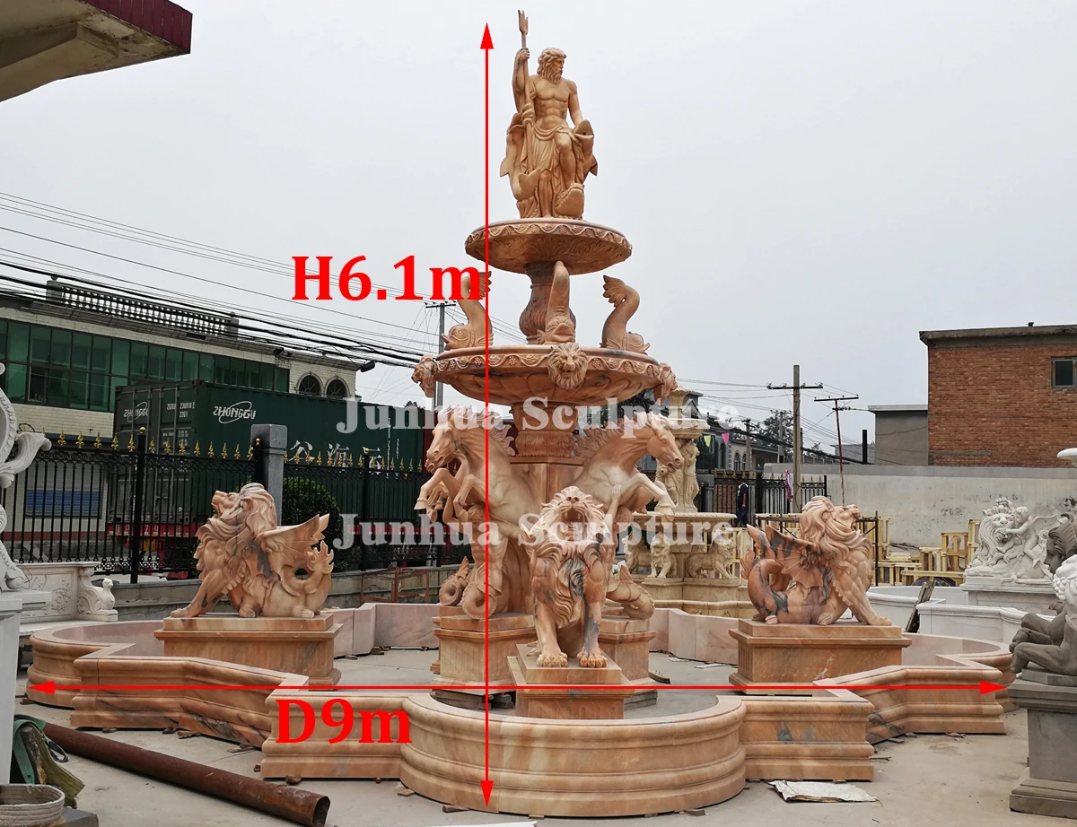 European Style Large Outdoor Marble Stone Fountain With Lion Statues