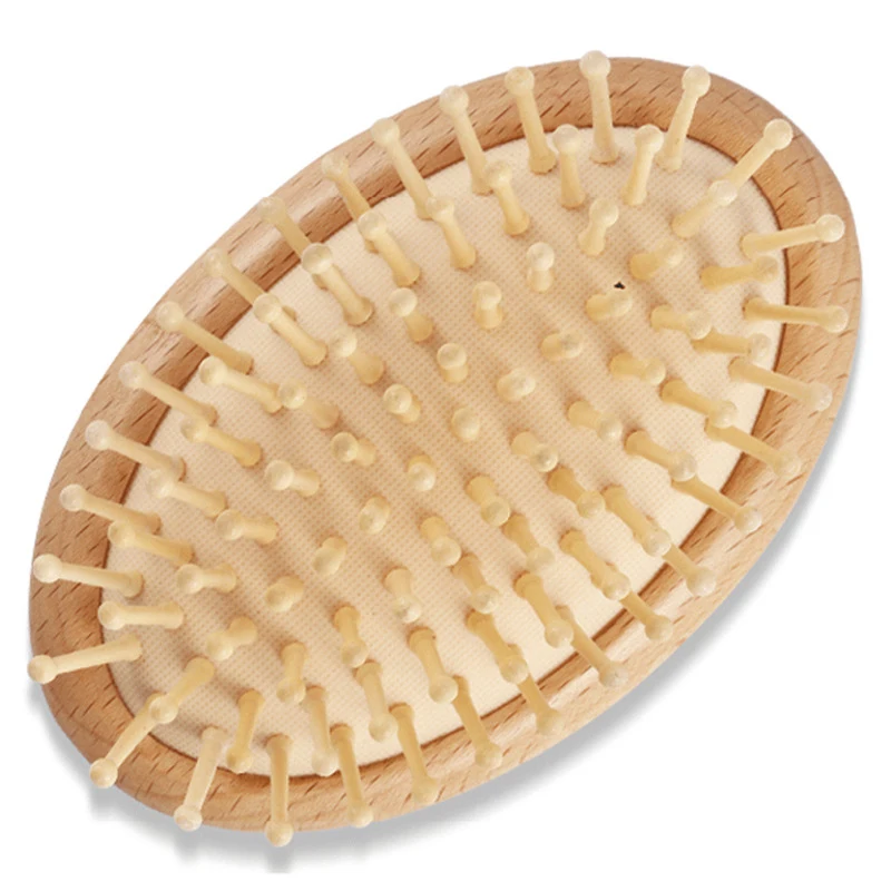 Bamboo Hairdressing Oval Shape Detangling Stainless Steel Bristle Healthy Hair Growing  Scalp Massage Comb Hairbrush
