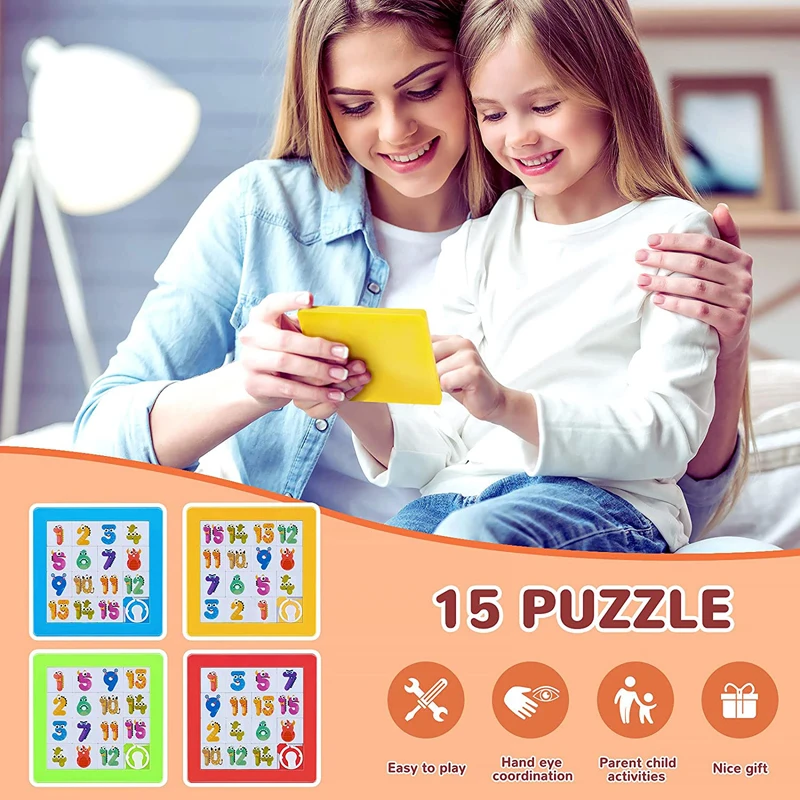 15 Colorful Number Brain Teaser IQ Game Christmas Party Toys Educational Learning  Promotional Toy Plastic Sliding Puzzle