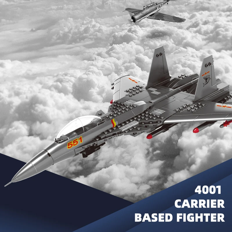 4001 Military Series Flying Shark Carrier Based Fighter Model Compatible Small Particle Blocks Kids Educational Build Block Toy