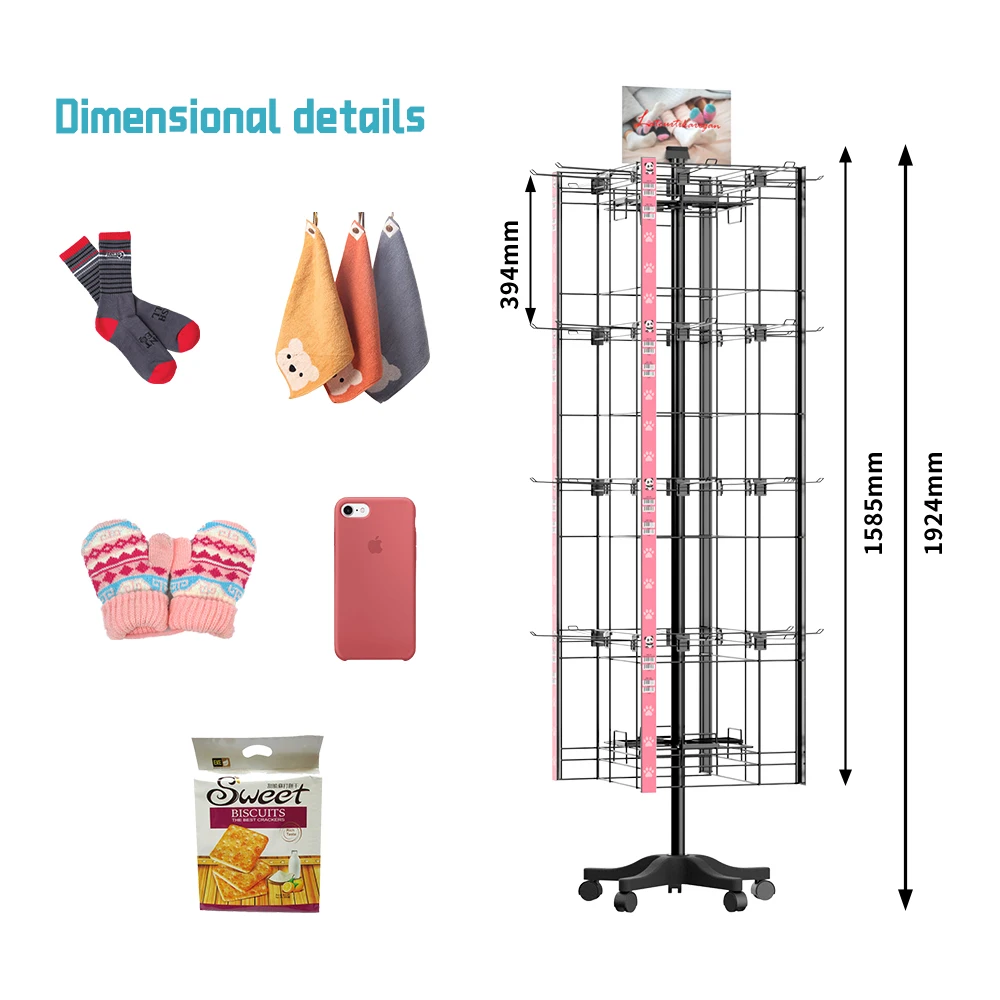 Floorstanding Rotating 4 Sided Sock Display Rack Happy Sock Display Rack Store Display Stand for Socks