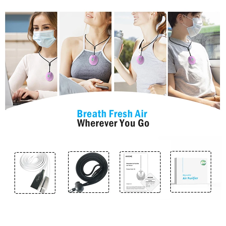 AVICHE 2022 Newest Small Negative Ion Generator Wearable Air Purifier for Personal Use