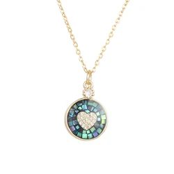 Gold Plated Round Shell Zircon Heart Pendant Necklace Colorful Rhinestone Heart Charms Necklace For Girls jewelry necklaces