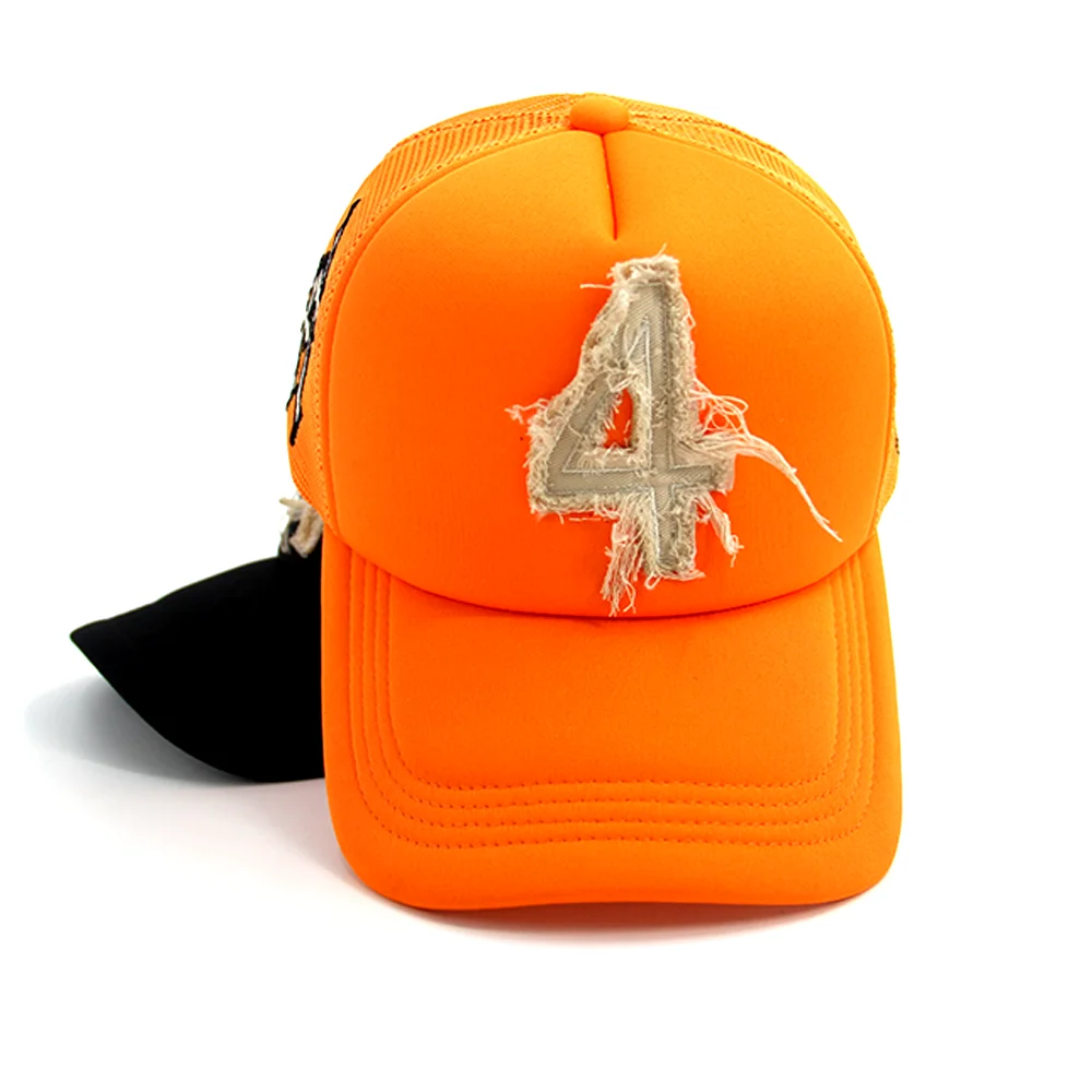 High Quality 5 Panel Foam Mesh Trucker Cap Hats with custom Applique embroidery patch logo