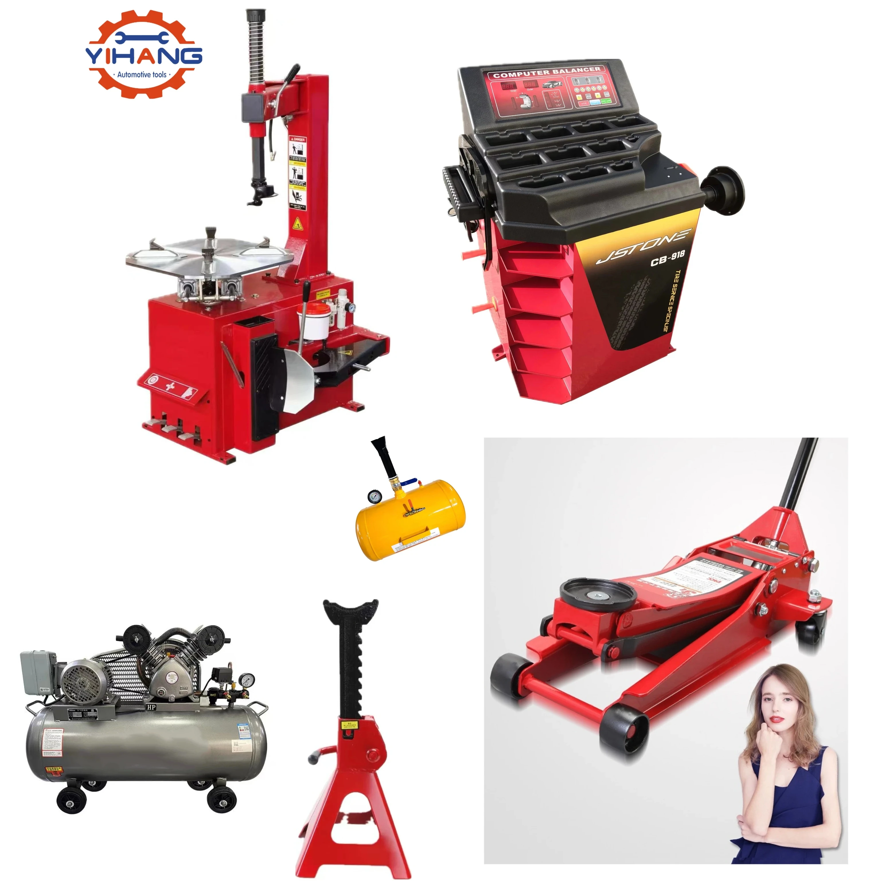Garage Tyre Shop Equipment And Tools Tire Service Package Solution Air Compressor Tire Changer Machine Wheel Balancer Combo
