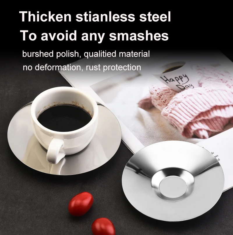 Nordic Home Decoration Dinning Mirror Polishing Stainless Steel Latte Milk Cup Serving Coffee Cake Dessert Plate