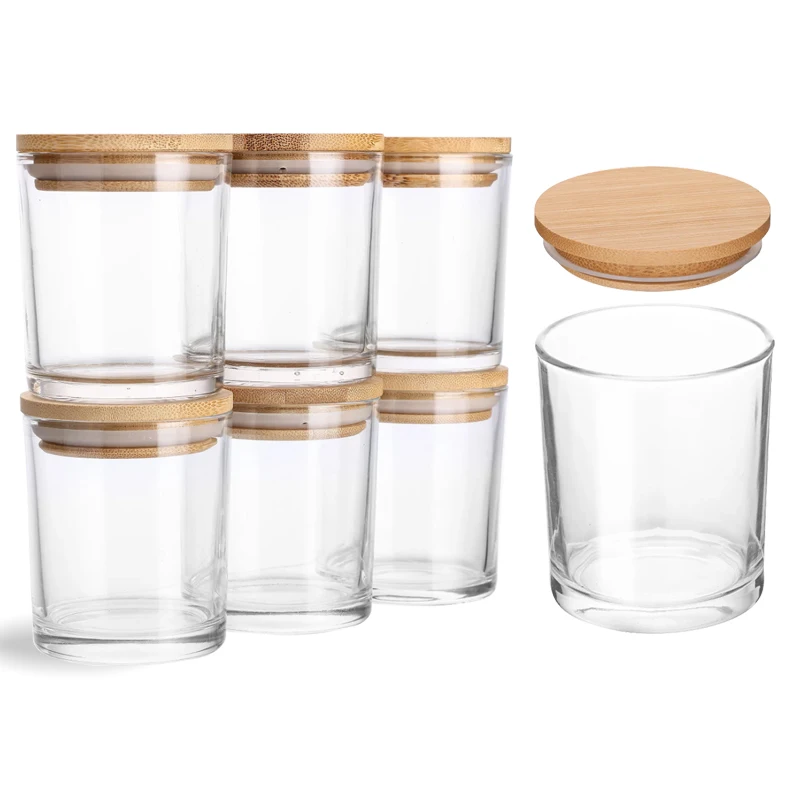 Wholesale Customized Clear Iridescent Holographic Candle Glass Jars with Bamboo Lids and Private Label for Scented Candle Making