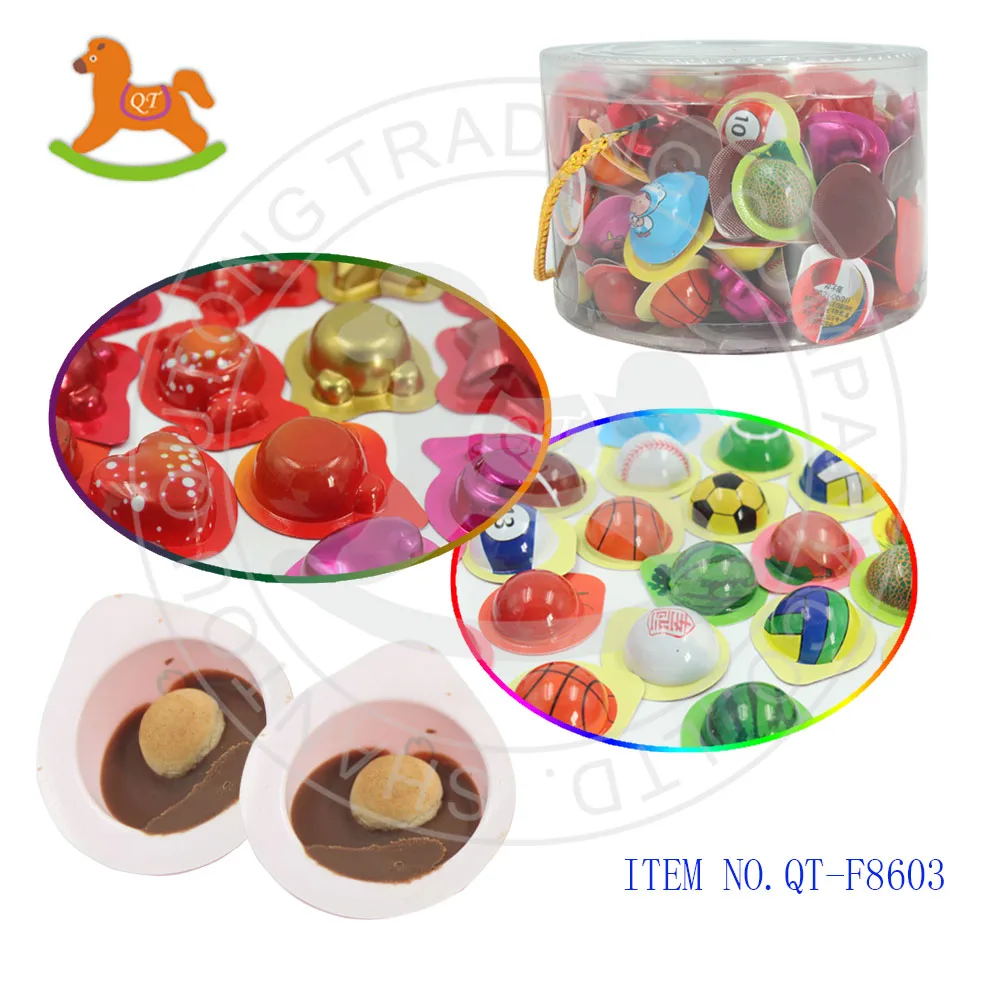 Mini chocolate candy with biscuit in cartoon blister