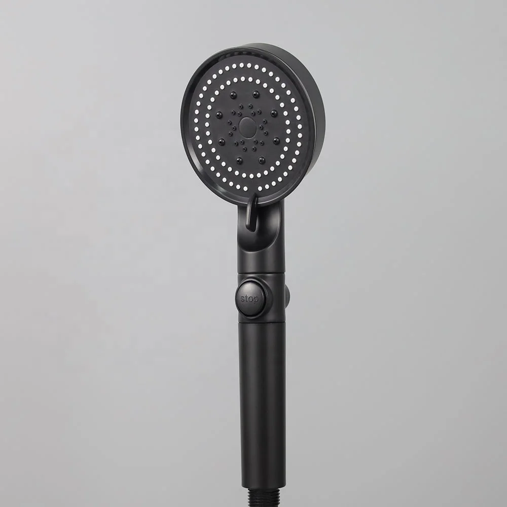 ZHUO AO plastic abs high pressure water saving hand held shower head water saving black 5 mode adjustable massage with stop butt