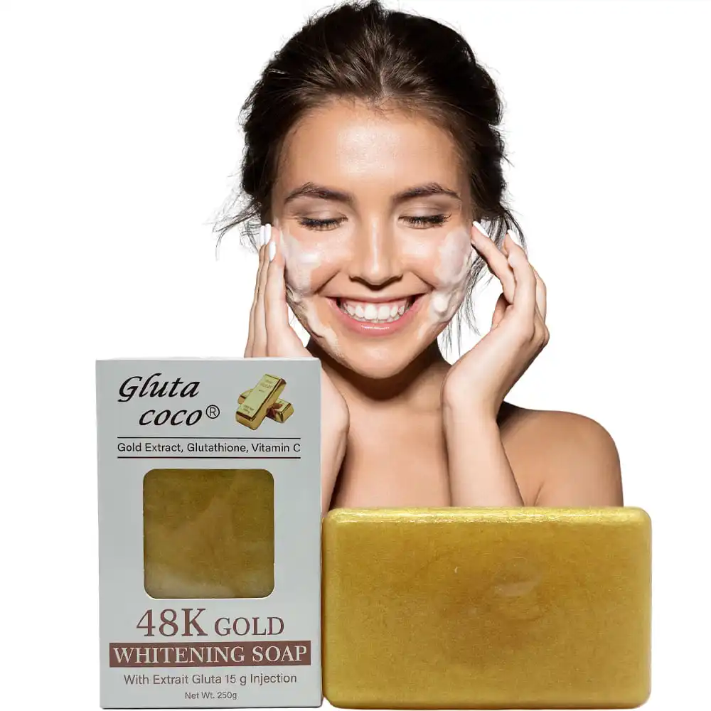 Gluta coco 48K Gold Whitening Soap with Glutathion & Vitamine C Moisturizer Remove Hyperpigmentation Natural Whitening Face Soap