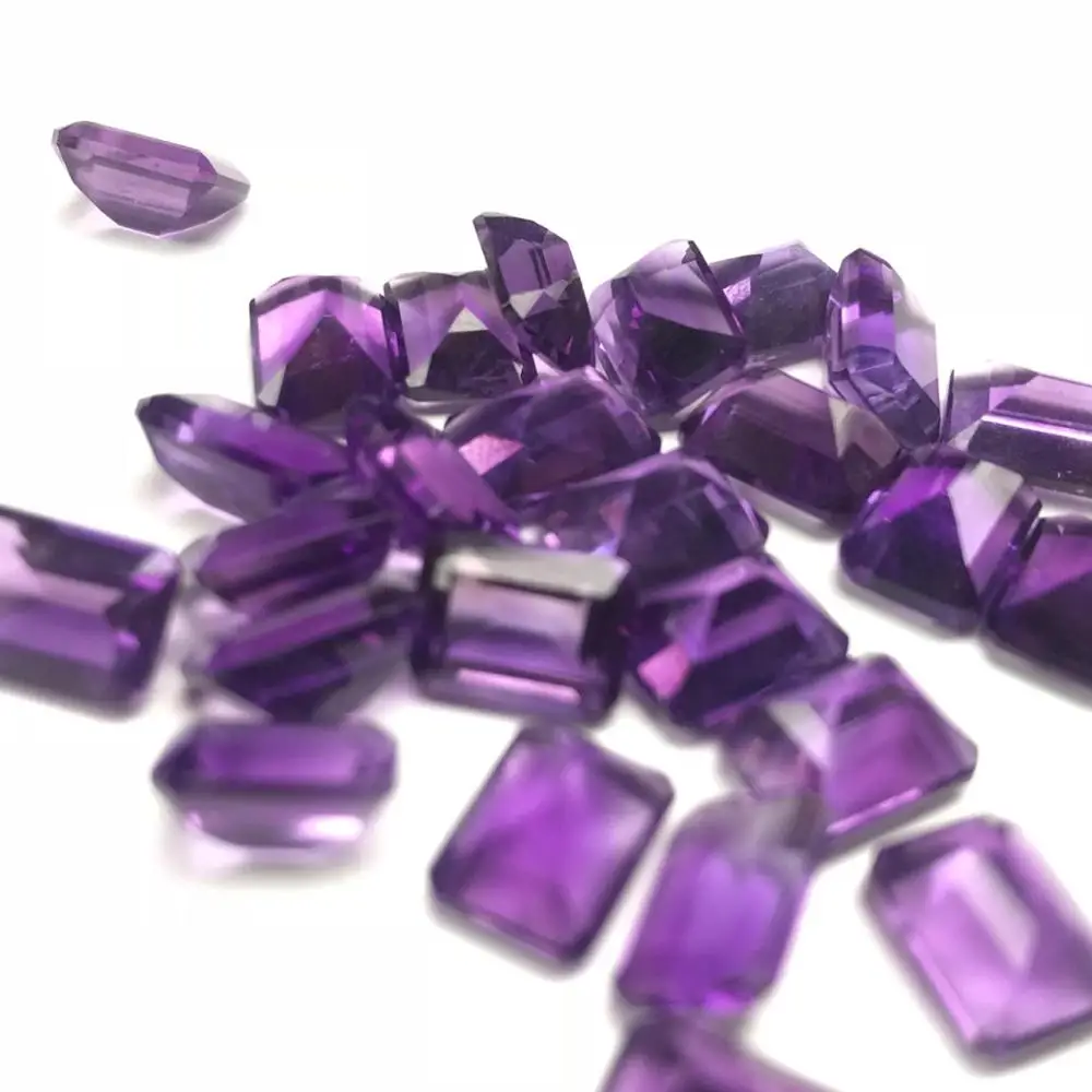 Craved Stone Rectangle Amethyst Crystal Gems For Ring