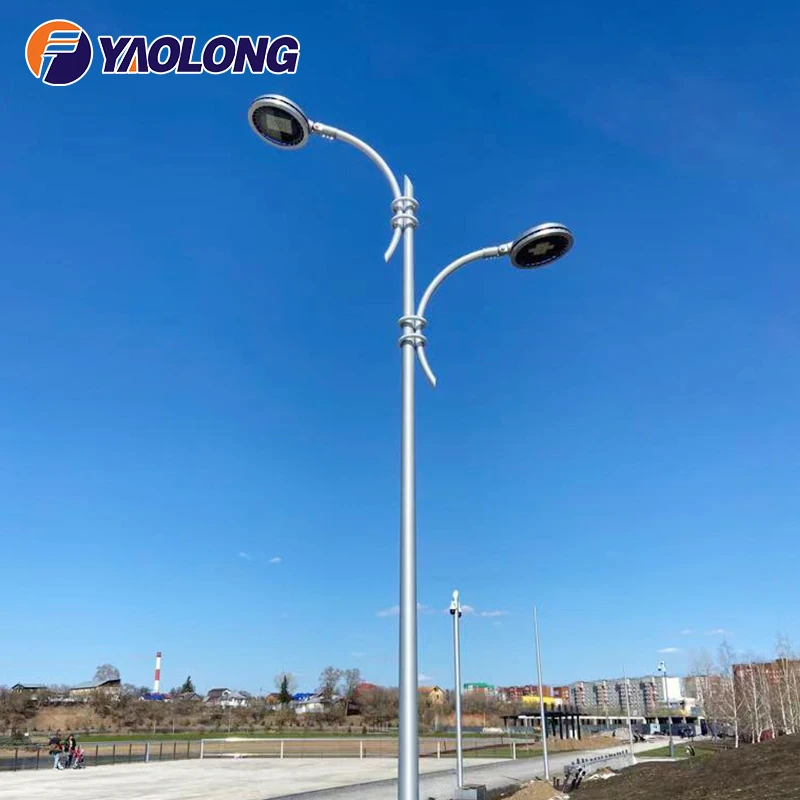 aluminium tapered pole Aluminum lamp column dual arm 10 meters street light pole