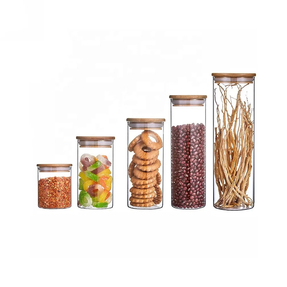 large glass food storage jars wholesale glass jar wooden lid for honey food candy glass jar GSJ-02A