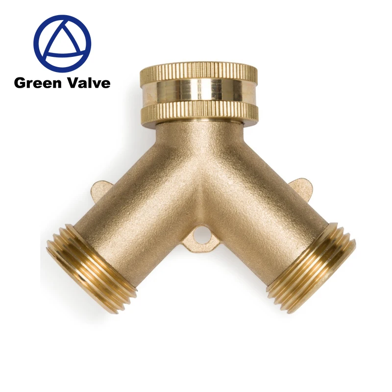 Green Valves Water Hose Y Splitter 3/4 inch Brass Two-Way Water Valve Manifold Garden Valves