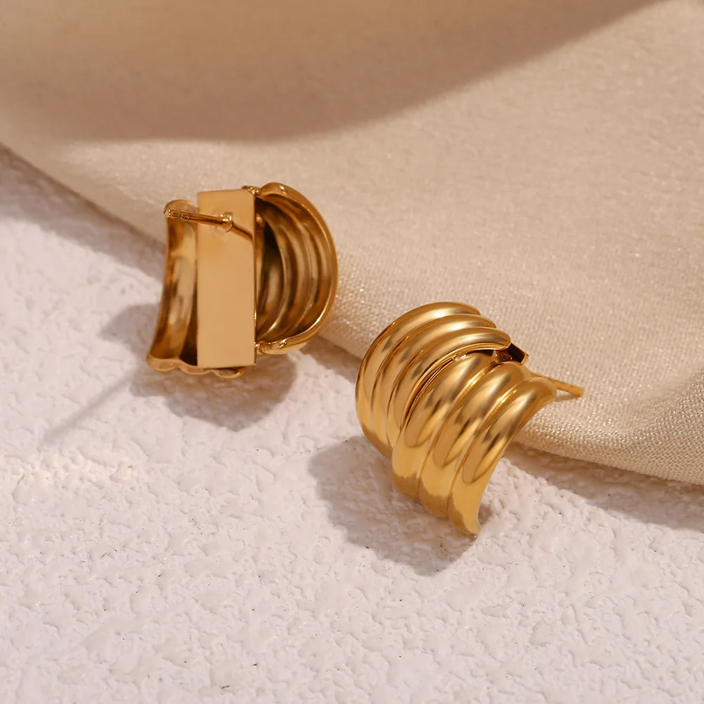 Stylish Three-layer Striped Stainless Steel PVD Gold Plated Cross Drop Earrings Prevent Allergy Women Unusual Jewelry Gift