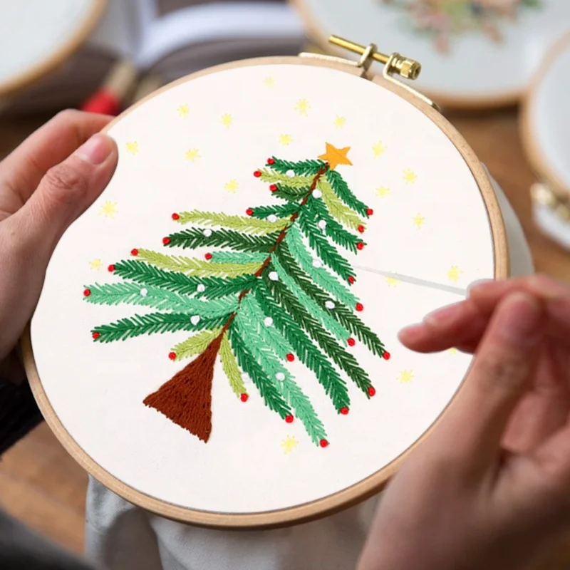
DIY Christmas Tree Handcraft Embroidery Kit Beginner Sewing Needlework Cross Stitched Embroidery Kit 
