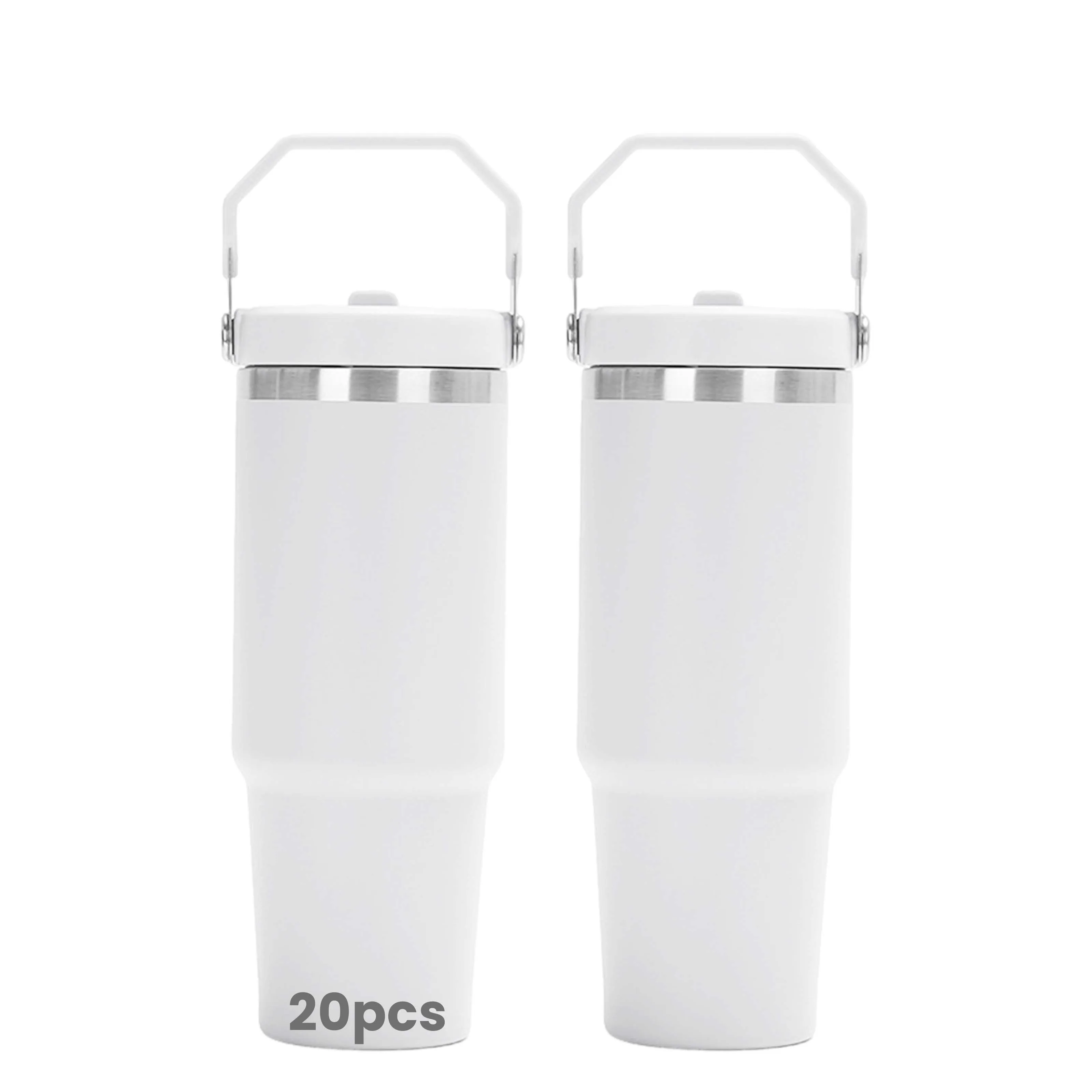 Tumblers Wholesale Bulk 30oz Insulated Water Bottles 30oz Powder Coated Stainless Steel Flip Straw Car Tumbler with Handle