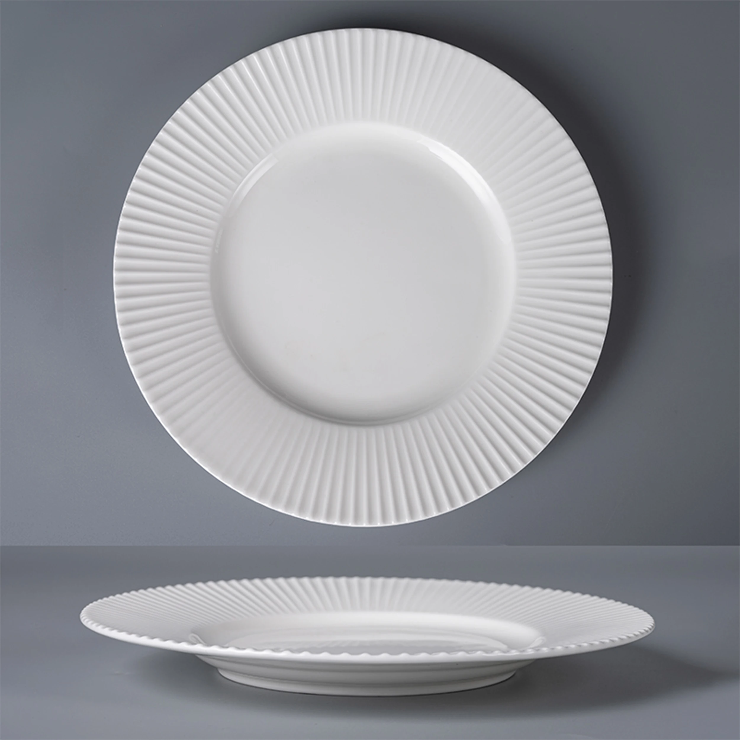 PITO White Embossed Modern Ceramic Plates Bone China Plate Ceramic Porcelain Dinner Plate Dish