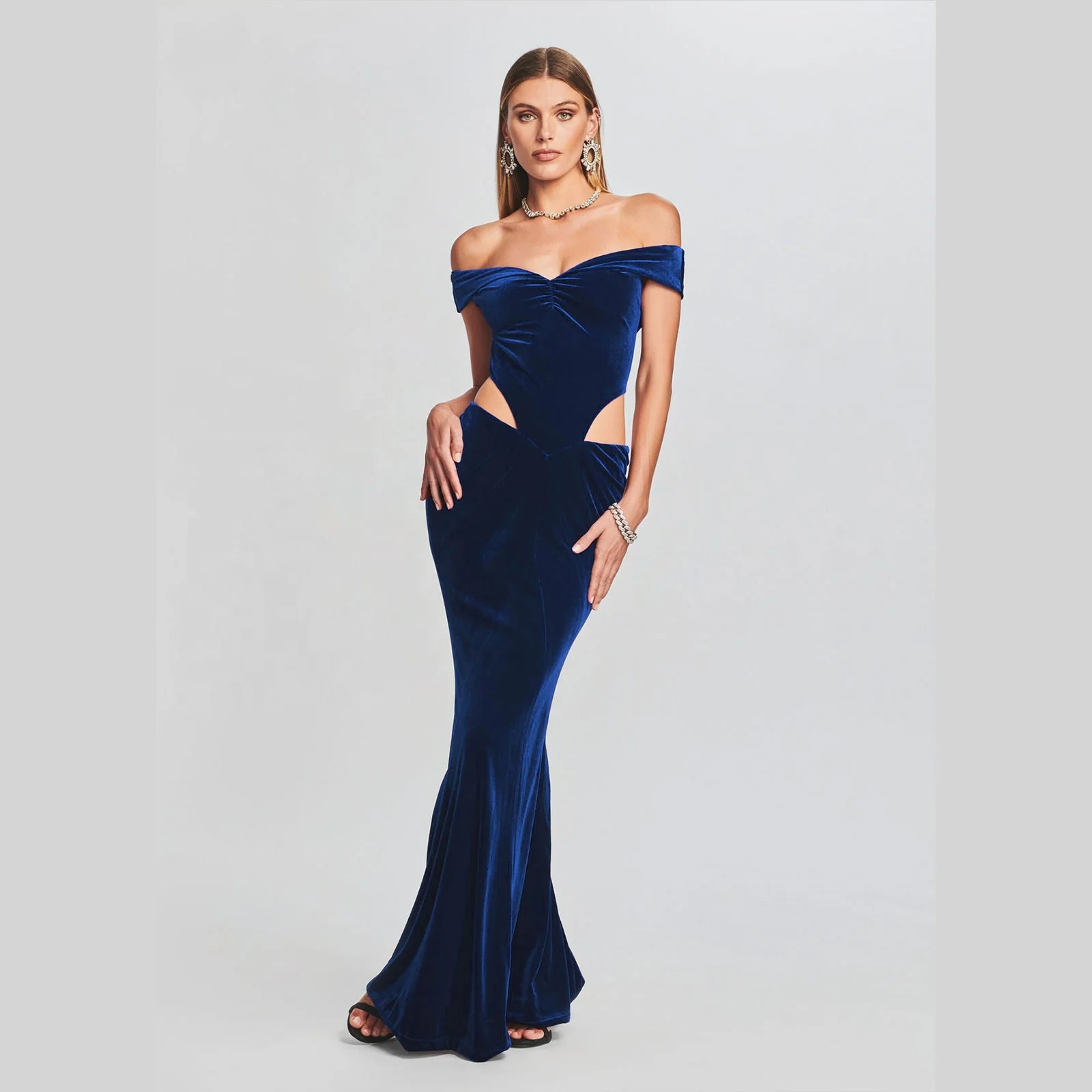 Straight Shoulders Velvet High Temperament Evening Dress Women Elegant Women Ball Gown
