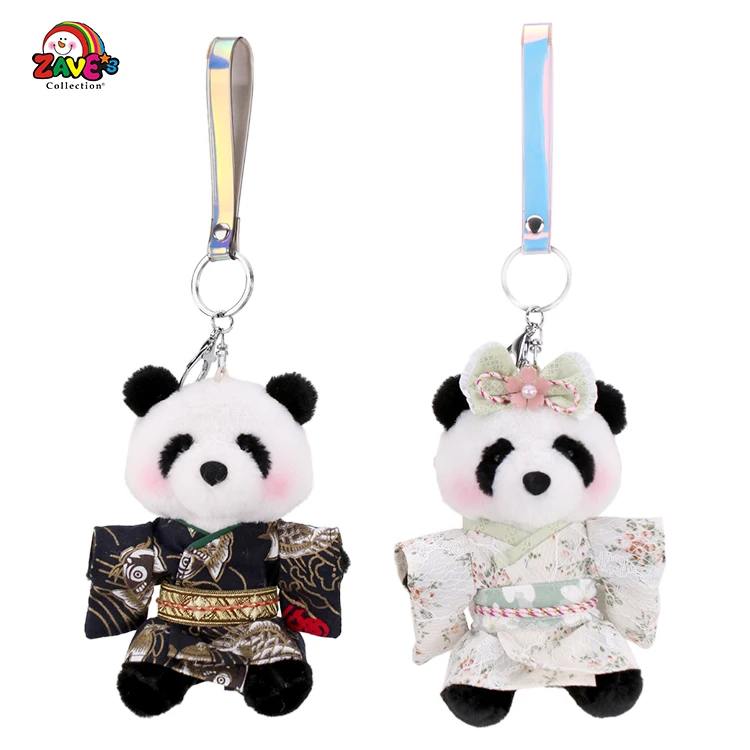 Zaves 4.75 inch panda plush doll keychain with a kimono in black and white a couple panda keychain for backpack decoration