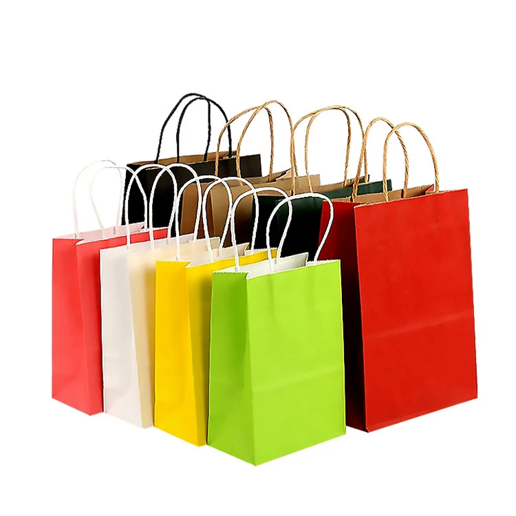 Kraft Paper Shopping Bag Logo Printing Large Size White Customised Paper Bag & Craft Flexo Printing Hand Length Handle