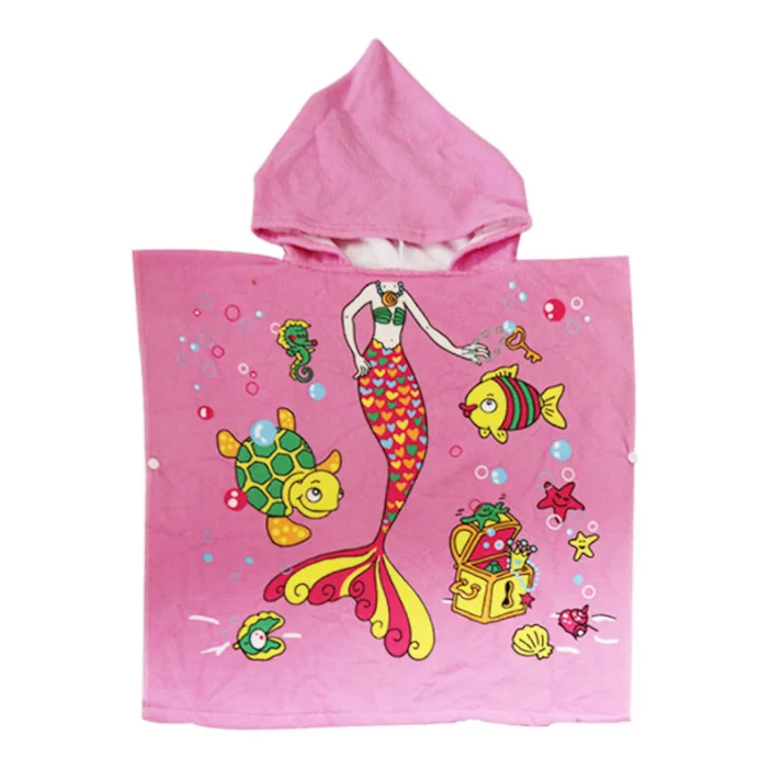 wholesale waterproof recycled goodlife custom sublimated digital print microfiber hooded robe kids bath towel beach poncho